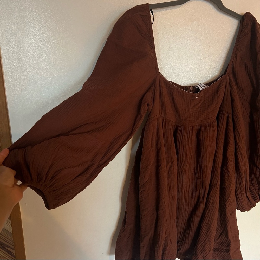 Brown Ruffled Maxi Dress 100% cotton gauze waffle earthy tone - Picture 6 of 15